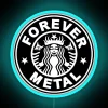 Metallic forever symbol in vibrant rainbow color glow illumination.