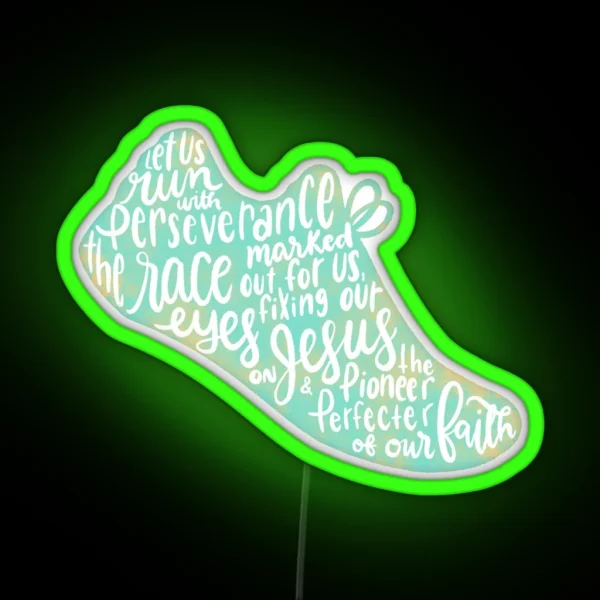 Hebrews 12 1 2 Run The Race Aqua RGB Neon Sign
