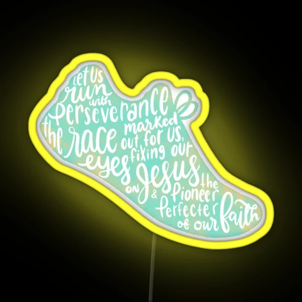 Hebrews 12 1 2 Run The Race Aqua RGB Neon Sign