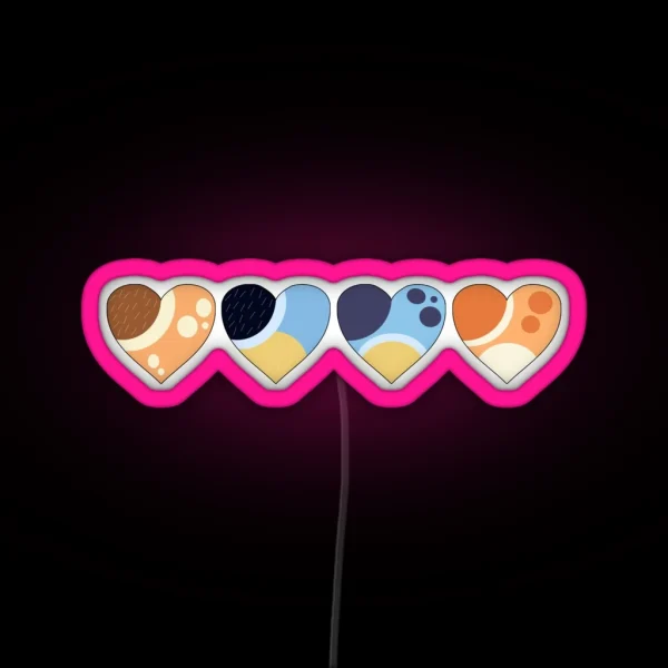 Heeler Family Love Hearts Bluey Inspired Color Palette RGB Neon Sign