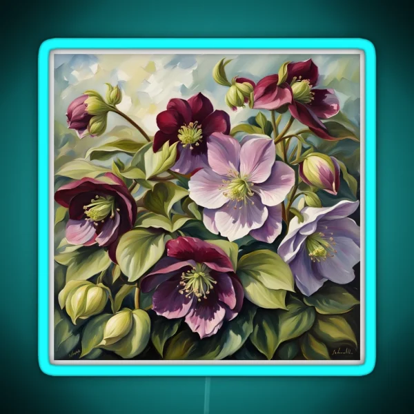 Hellebores Delicate Bouquet Art RGB Neon Sign