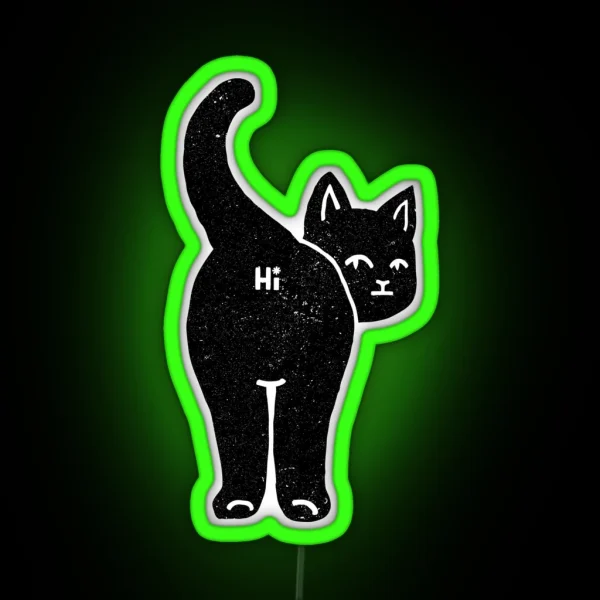 Hello Cat Butt Minimalist Black RGB Neon Sign