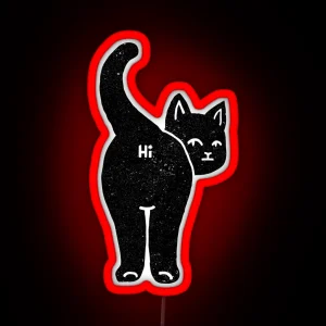 Hello Cat Butt Minimalist Black RGB Neon Sign