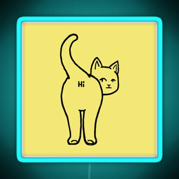Hello Cat Butt Minimalist Line RGB Neon Sign