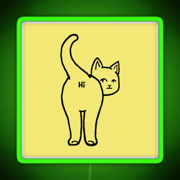 Hello Cat Butt Minimalist Line RGB Neon Sign