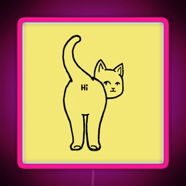 Hello Cat Butt Minimalist Line RGB Neon Sign