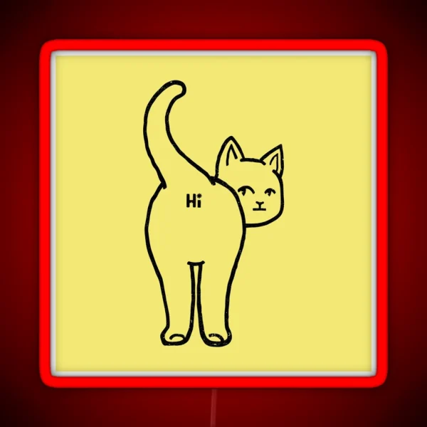 Hello Cat Butt Minimalist Line RGB Neon Sign