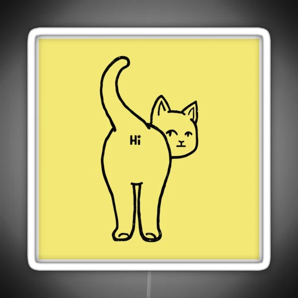 Hello Cat Butt Minimalist Line RGB Neon Sign