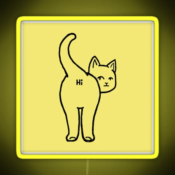 Hello Cat Butt Minimalist Line RGB Neon Sign