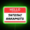 Vibrant Neon Sign with Satoshi Nakamoto Name in Bold RGB