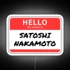 RGB Neon Sign with Cryptocurrency Inspired Satoshi Nakamoto Typography Design