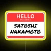 RGB Neon Sign Displaying Humorous Crypto-Themed Nameplate for Bitcoin Enthusiasts