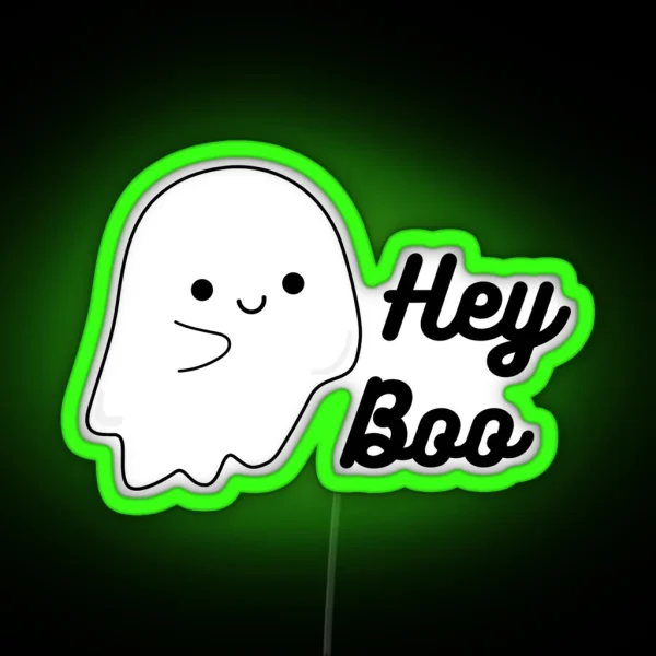 Hey Boo Halloween Cute Spooky Ghost Cartoon RGB Neon Sign