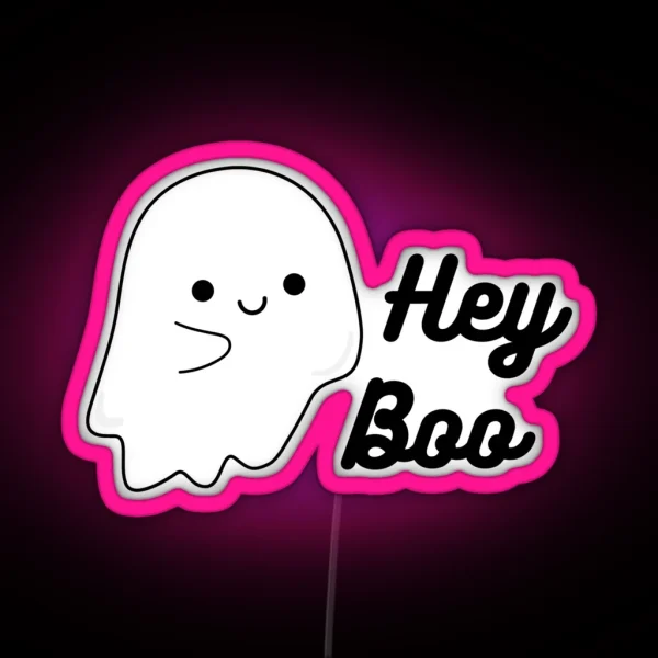 Hey Boo Halloween Cute Spooky Ghost Cartoon RGB Neon Sign