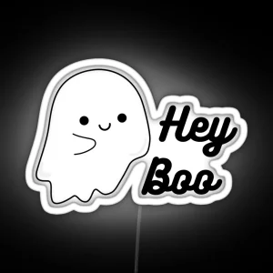 Hey Boo Halloween Cute Spooky Ghost Cartoon RGB Neon Sign