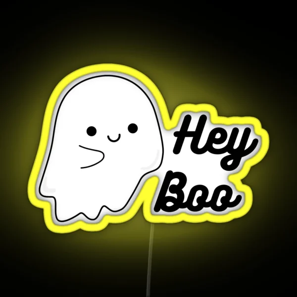 Hey Boo Halloween Cute Spooky Ghost Cartoon RGB Neon Sign