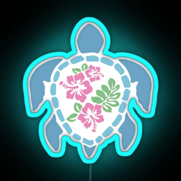 Hibiscus Turtle Blue RGB Neon Sign