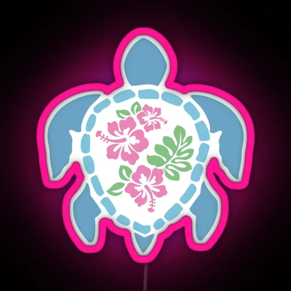 Hibiscus Turtle Blue RGB Neon Sign