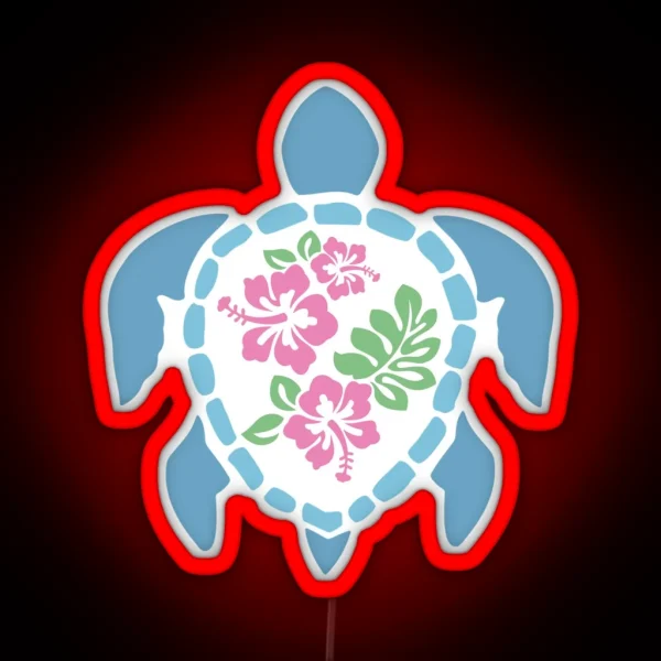 Hibiscus Turtle Blue RGB Neon Sign