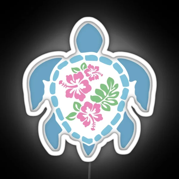 Hibiscus Turtle Blue RGB Neon Sign