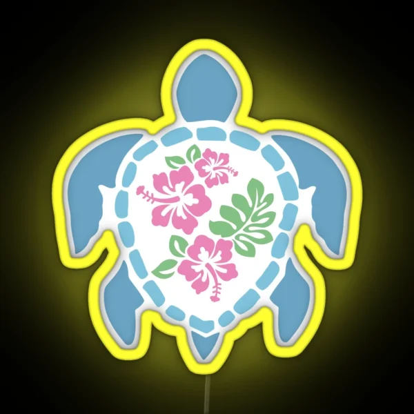 Hibiscus Turtle Blue RGB Neon Sign