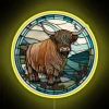 LED Scottish Highland Cattle Longhorn Sign with Stained Glass Effect