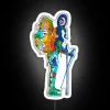 Neon Sign Featuring Vibrant RGB Colors and Adventurous Hiker Silhouette