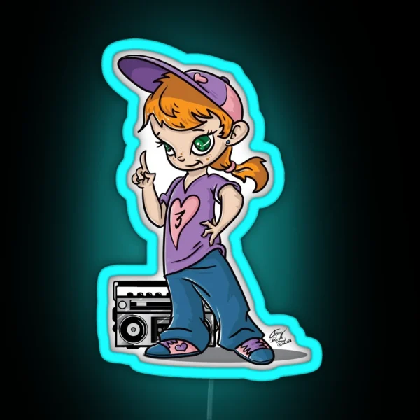 Hip Hop Girl Red Head RGB Neon Sign