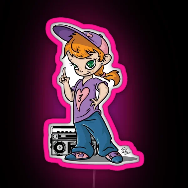 Hip Hop Girl Red Head RGB Neon Sign