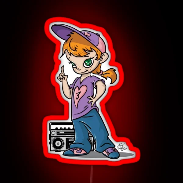 Hip Hop Girl Red Head RGB Neon Sign