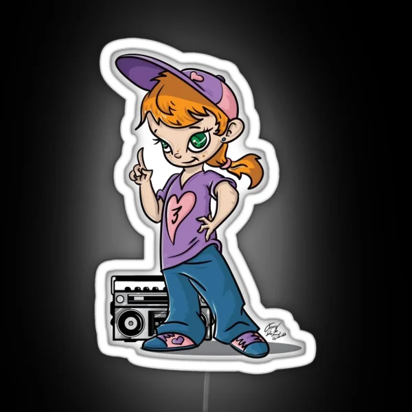 Hip Hop Girl Red Head RGB Neon Sign