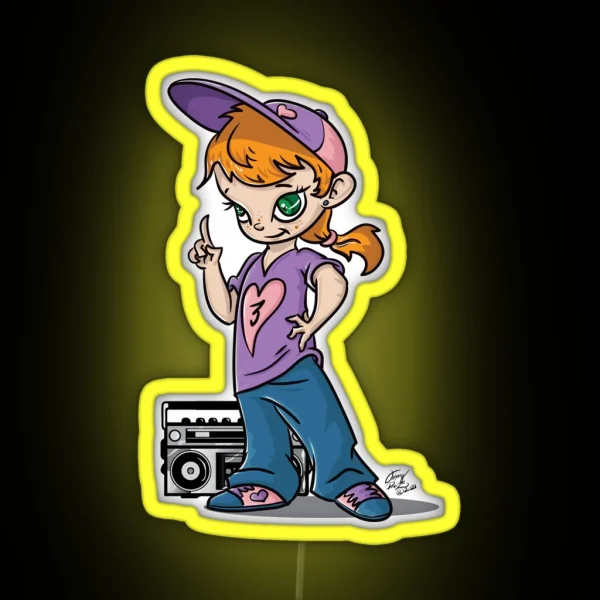 Hip Hop Girl Red Head RGB Neon Sign