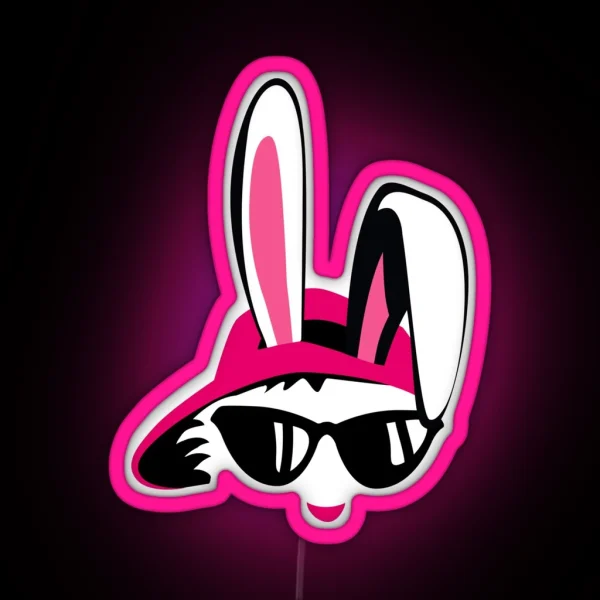 Hip Hop Rabbit Head Sunglasses Big Ears Pink Baseball Cap Pink Nose RGB Neon Sign