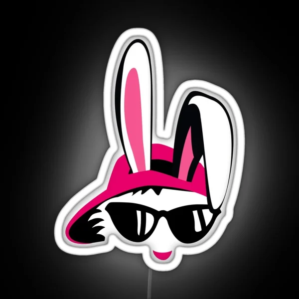 Hip Hop Rabbit Head Sunglasses Big Ears Pink Baseball Cap Pink Nose RGB Neon Sign