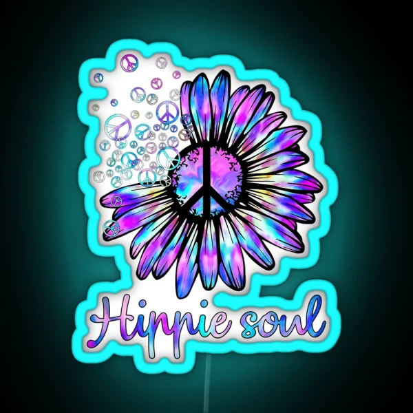 Hippie Soul Psychedelic Daisy Peace Sign RGB Neon Sign