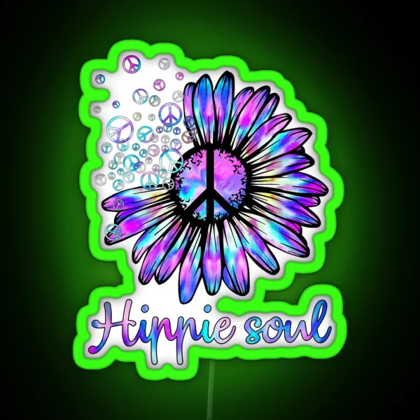 Hippie Soul Psychedelic Daisy Peace Sign RGB Neon Sign
