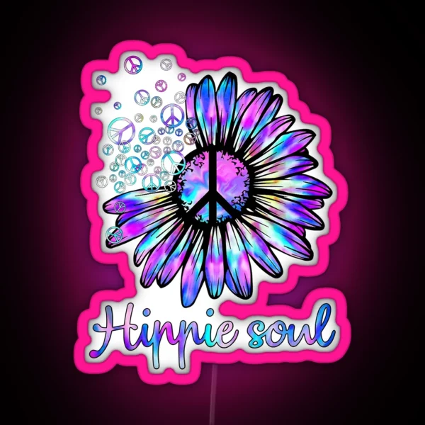 Hippie Soul Psychedelic Daisy Peace Sign RGB Neon Sign