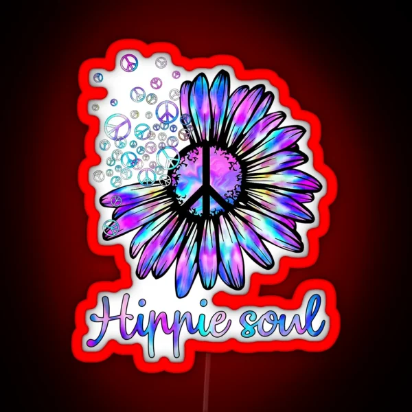 Hippie Soul Psychedelic Daisy Peace Sign RGB Neon Sign