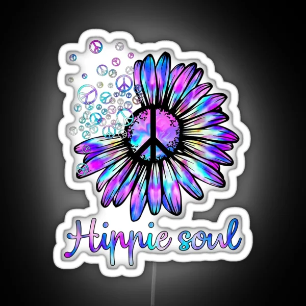 Hippie Soul Psychedelic Daisy Peace Sign RGB Neon Sign