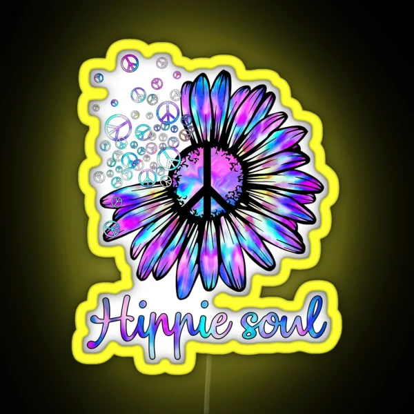 Hippie Soul Psychedelic Daisy Peace Sign RGB Neon Sign