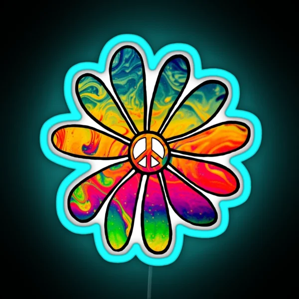 Hippie Trippy Flower Power Peace Sign RGB Neon Sign