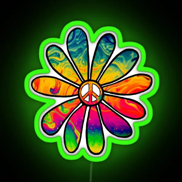 Hippie Trippy Flower Power Peace Sign RGB Neon Sign