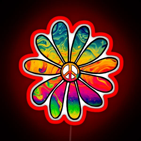 Hippie Trippy Flower Power Peace Sign RGB Neon Sign