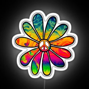 Hippie Trippy Flower Power Peace Sign Psychedelic RGB Neon Sign