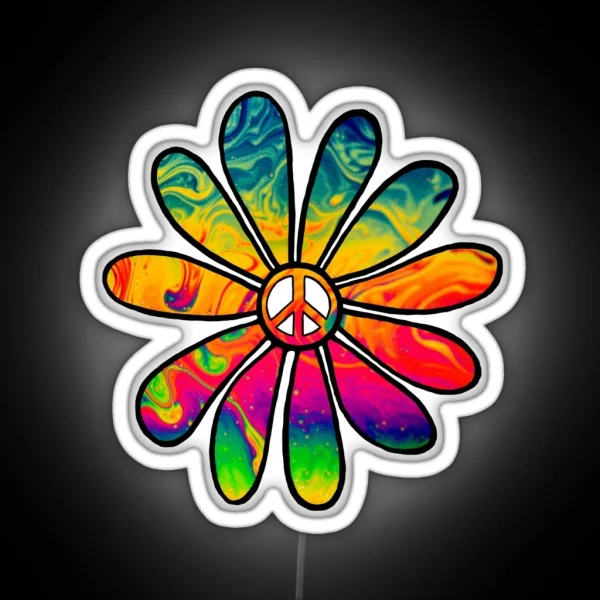 Hippie Trippy Flower Power Peace Sign RGB Neon Sign