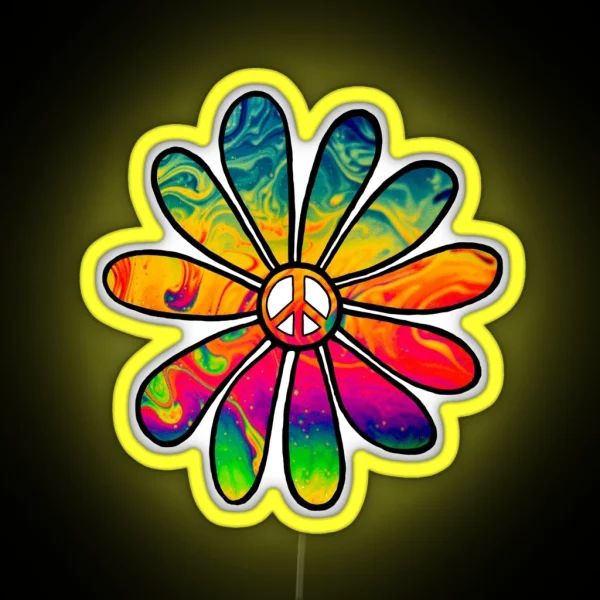 Hippie Trippy Flower Power Peace Sign RGB Neon Sign