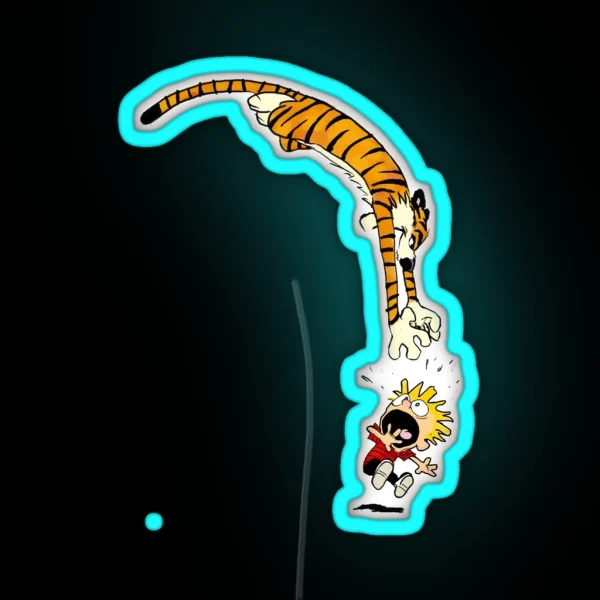 Hobbes Pouncing On Calvin RGB Neon Sign
