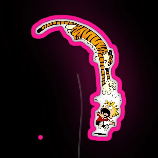 Hobbes Pouncing On Calvin RGB Neon Sign