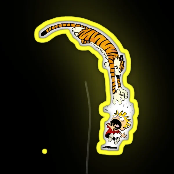 Hobbes Pouncing On Calvin RGB Neon Sign