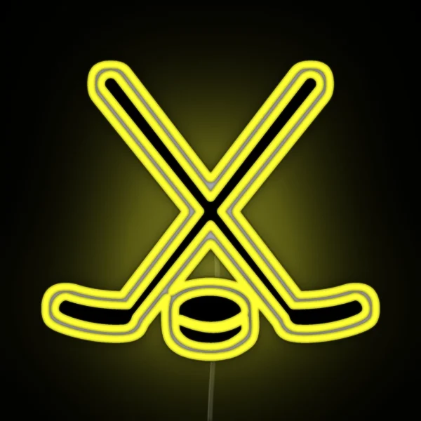 Hockey Sticks Puck RGB Neon Sign